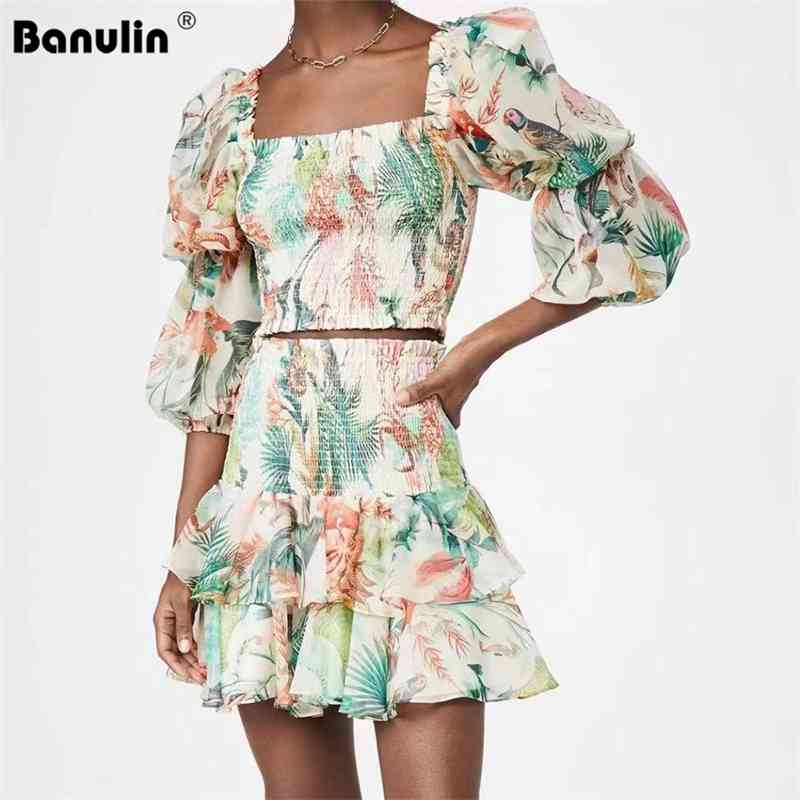 Banulin Summer Runway Skirt Suit Women's Slash Neck Lantern Sleeve Floral Print Tops and Ruffles Mini 2 Piece Sets N61134 210603, Mixed color
Banulin Summer Runway Skirt Suit Women's Slash Neck Lantern Sleeve Floral Print Tops and Ruffles Mini 2 Piece Sets N61134 210603, Mixed color