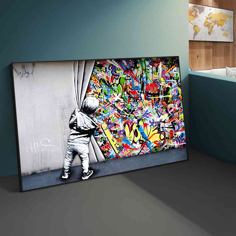 Street Banksy Graffiti Behind The Curtain Canvas Paintings Cuadros Wall Art Pictures for Home Decor (No Frame)
Street Banksy Graffiti Behind The Curtain Canvas Paintings Cuadros Wall Art Pictures for Home Decor (No Frame)