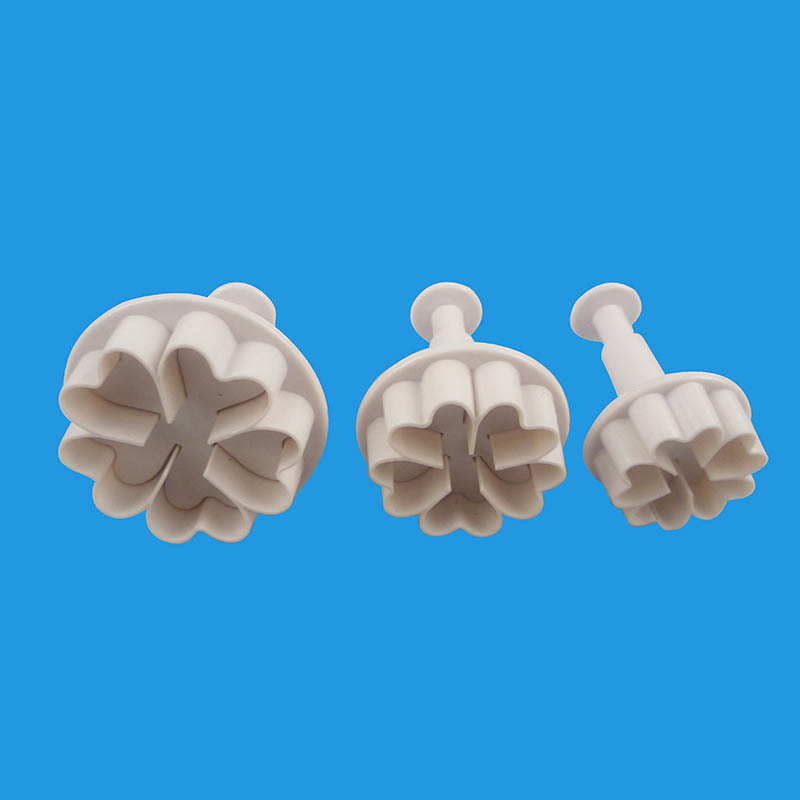 3pcs Plastic Tools Heart Flower shapes Fondant Cake Decorating Sugar Craft Plunger Cutter Flower Mold Home Cake tools