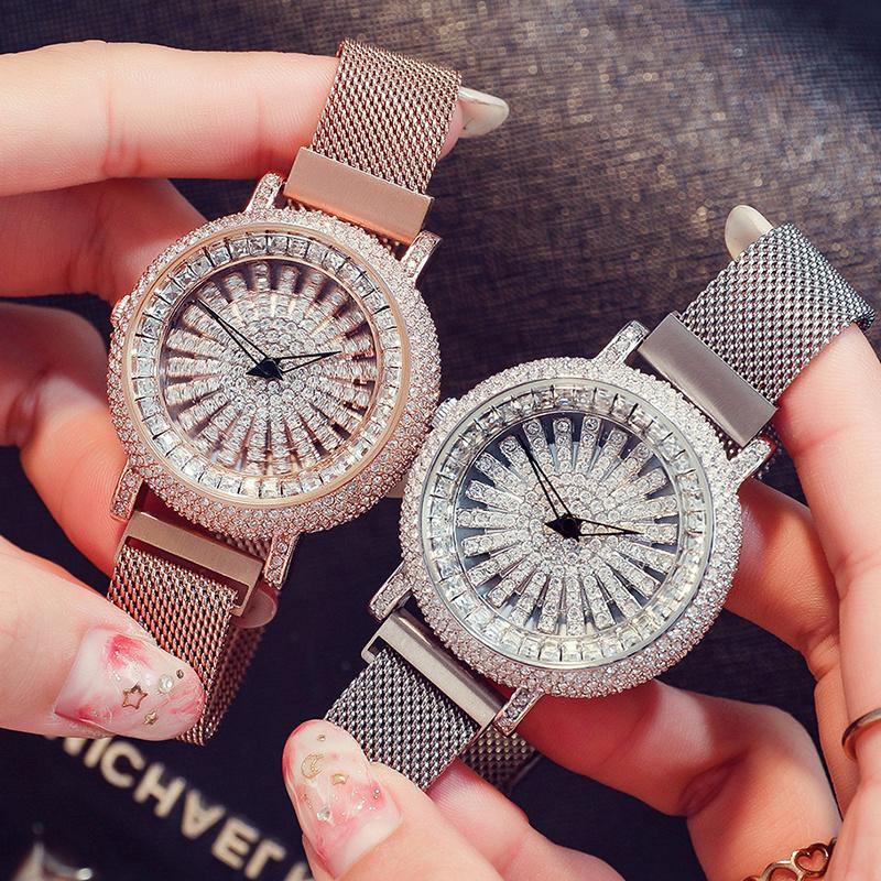 Wristwatches 2021 Rotate Dial Diamond Women Watches Stainless Steel Bracelet Lady Wrist Watch Female Clock Montre Femme, Silver
Wristwatches 2021 Rotate Dial Diamond Women Watches Stainless Steel Bracelet Lady Wrist Watch Female Clock Montre Femme, Silver