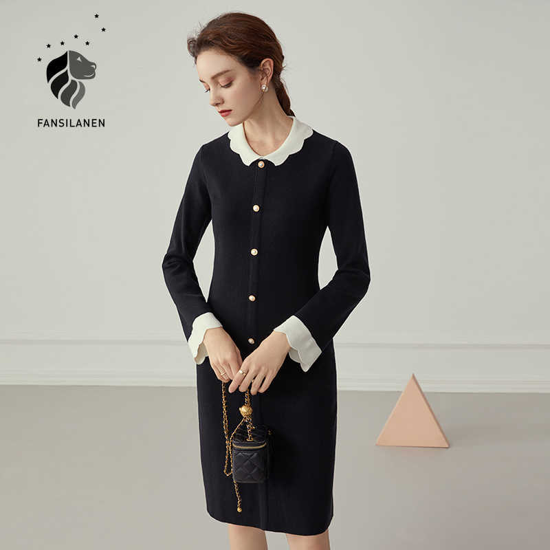FANSILANEN Long sleeve vintage knitted sweater dress Women autumn winter elegant black Female patchwork blue midi 210607
FANSILANEN Long sleeve vintage knitted sweater dress Women autumn winter elegant black Female patchwork blue midi 210607