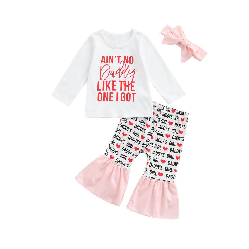 Clothing Sets 3 Pcs Valentine's Day Outfits, Baby Girls Letter Print Short Sleeve Round Neck Knotted T-shirt + Flared Pants Headband, White
Clothing Sets 3 Pcs Valentine's Day Outfits, Baby Girls Letter Print Short Sleeve Round Neck Knotted T-shirt + Flared Pants Headband, White