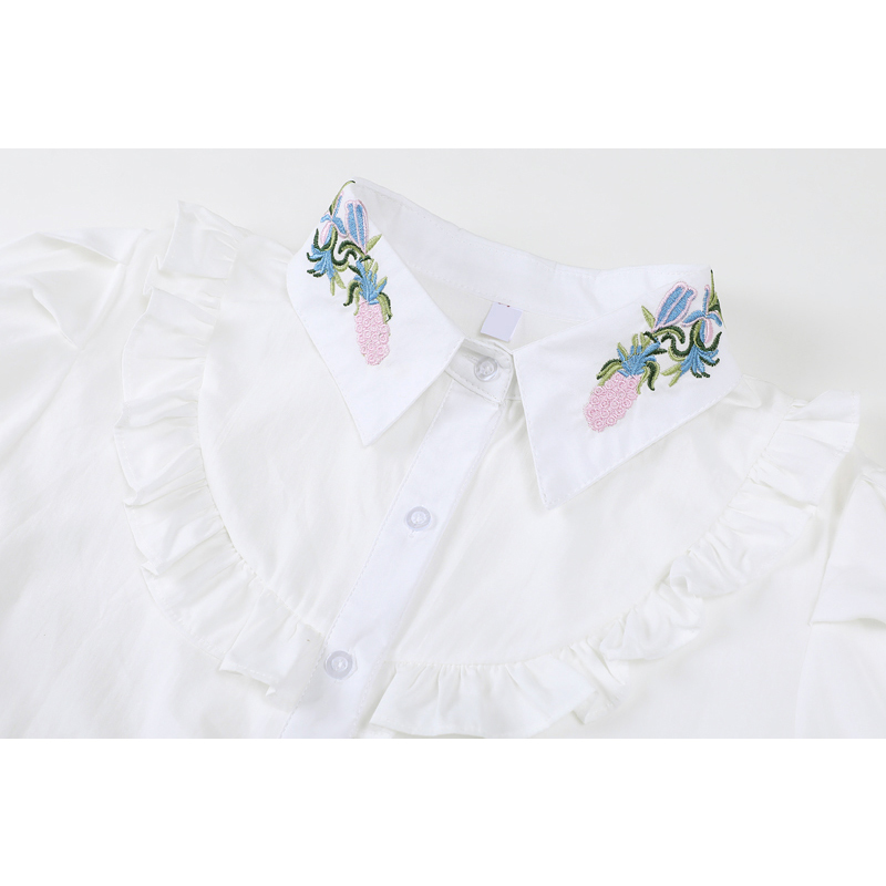 Women Summer Fashion Floral Embroidery White Dress Streetwear Puff Short Sleeve Frcoks Preppy Style Ins Ruffle Vestiods 210430