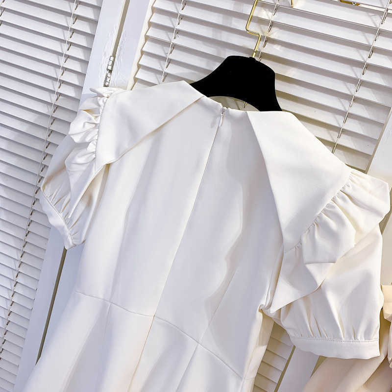 DEAT Women Diamond Ruffles Dress Round Neck Short Sleeve Arrivals Lady Temperament Fashion Spring Summer 11D1733 210709