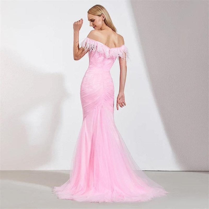 Elegant Feather Prom Dresses Ruffles Mermaid Evening Dress Off Shoulder Sexy Side Split Formal Party Wear Custom Made Robe de mariée