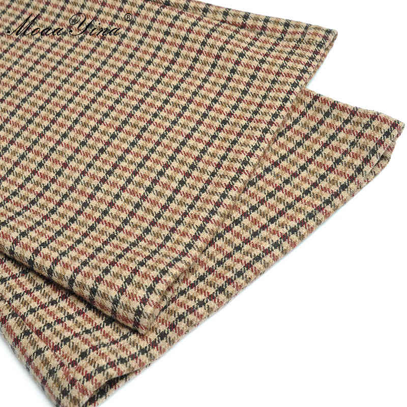 Fashion Set Spring Women's Blouses+Double breasted Suit Tops+Trousers Houndstooth Three-piece suit 210524