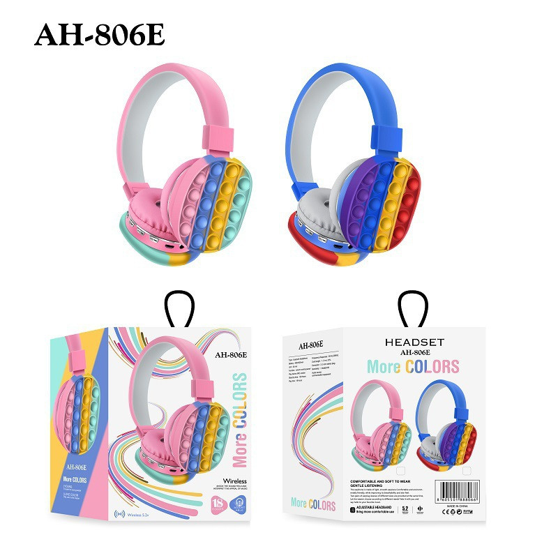50%off Fidget Toys Party Favor Earphones Head-mounted Headphones Simple and Cute Rainbow Bluetooth Stereo Headset Decompression Toy Wholesale FT29