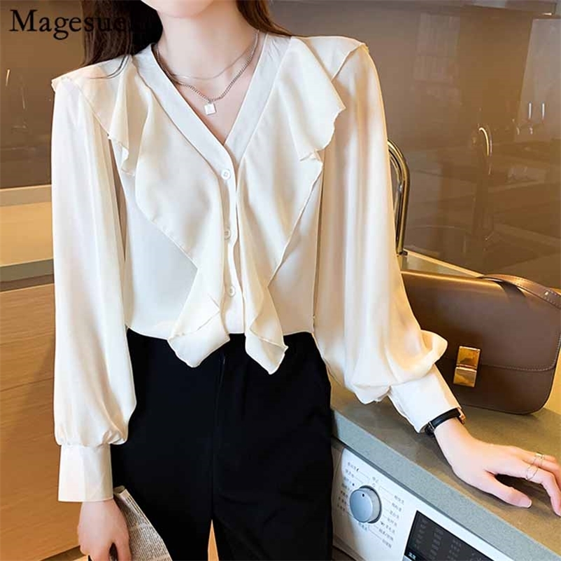 Autumn Korean Style Solid Color V-neck Ruffled Blouse Women Long Lantern Sleeve Slim Fit Cardigan Shirts Blusas Mujer 11458 210518, Apricot
Autumn Korean Style Solid Color V-neck Ruffled Blouse Women Long Lantern Sleeve Slim Fit Cardigan Shirts Blusas Mujer 11458 210518, Apricot