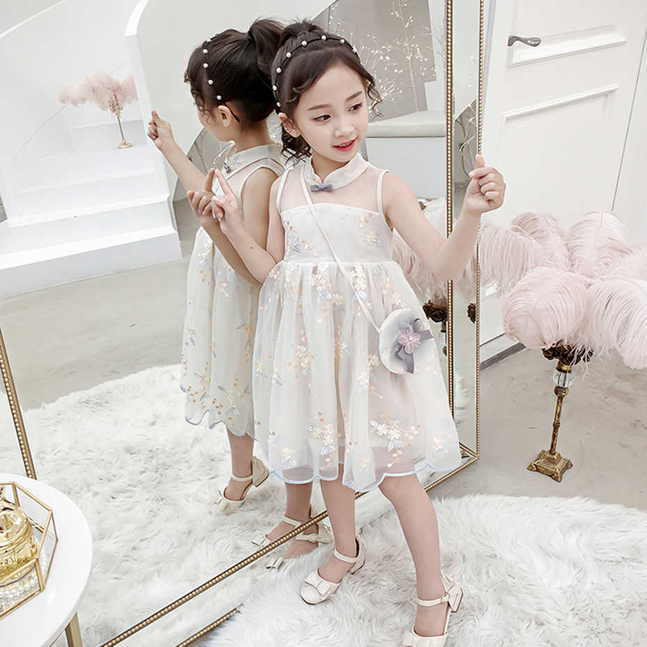 Kids Dresses For Girls Floral Girls' Sleeveless Children Mesh Dress Cute Style Costume 6 8 10 12 14 210528