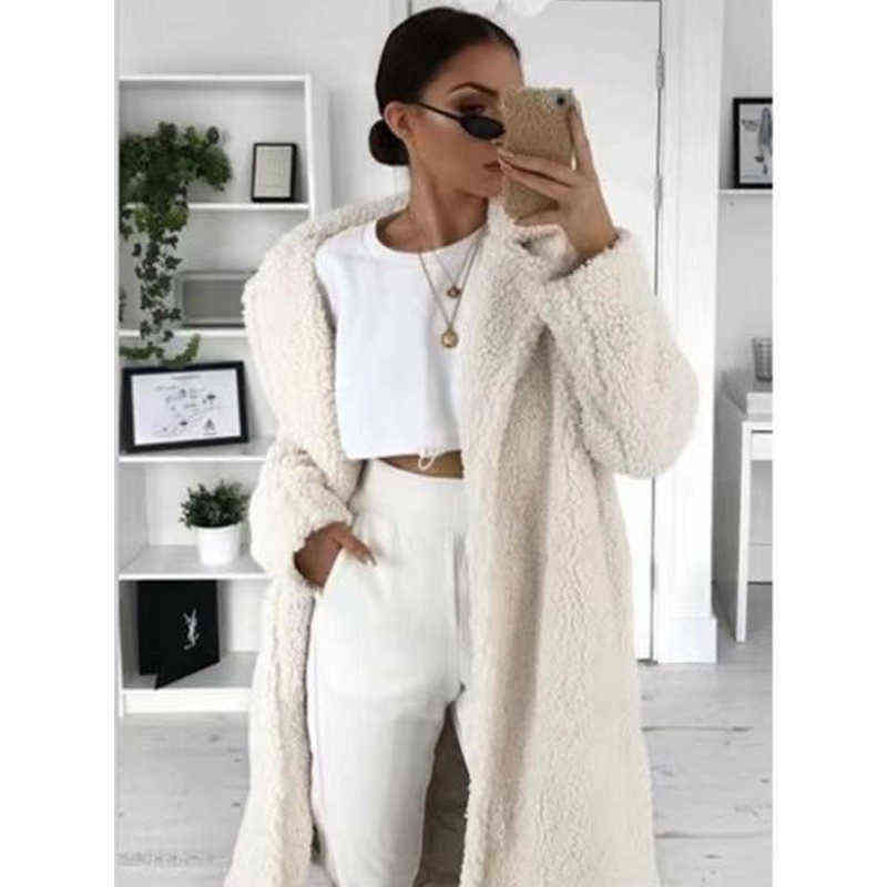 Faux Fur Teddy Coat Women Autumn Winter Casual Plus Size Long Jacket Female Thick Warm Outwear Oversize Fur mujer chaqueta 211117