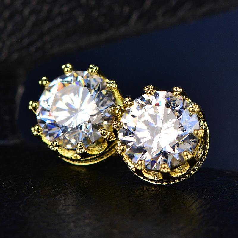 Lab Created Shiny White Moissanit 925 Sterling Silver Crown Stud Earrings Crystal Jewelry For Women Wedding Gift