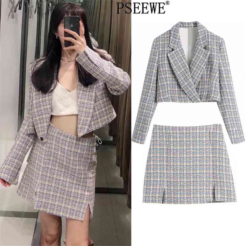 Spring 2 Piece Set Women Blazer Suit Vintage Plaid Tweed Long Sleeve Cropped Woman High Waist Skirt Office 210519
Spring 2 Piece Set Women Blazer Suit Vintage Plaid Tweed Long Sleeve Cropped Woman High Waist Skirt Office 210519