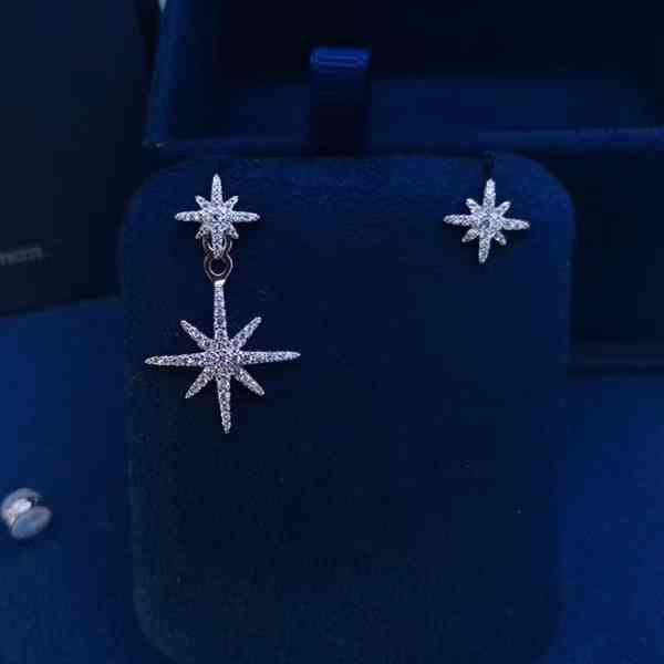 Family a Sterling Silver Six Pointed Star Earrings Female S925 Asymmetric Meteor Long