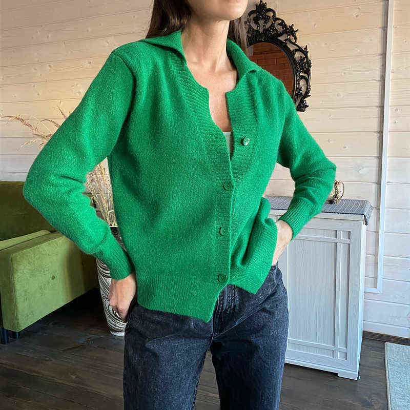 Colorfaith Women's Autumn Winter Sweater Fashionable Elegant Oversized Buttons Cardigans Short Vintage Tops SWC1514JX 211117