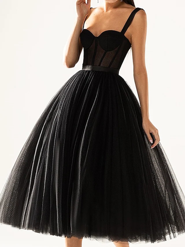 A-Line Black Cocktail Party Prom Dress Spaghetti Strap Sleeveless Knee Length Evening Formal Gown Vestidos De Fiesta robe soiree 2022