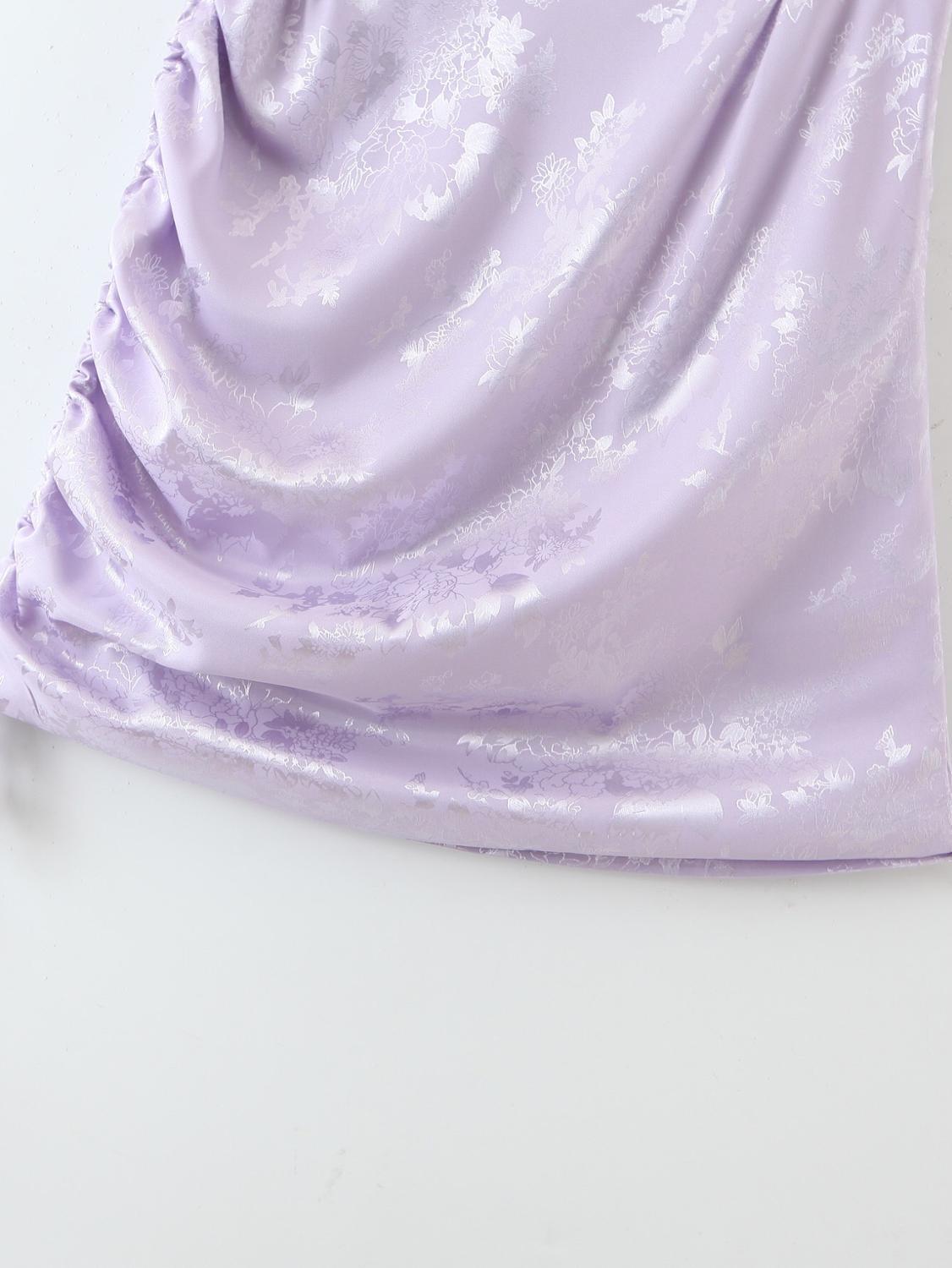 Satin Jacquard Floral Short T-shirt Crop Top Sexy Women Lacing Up Ruched Mini Skirt Single Sleeve Tops 2 Pieces Set 210429