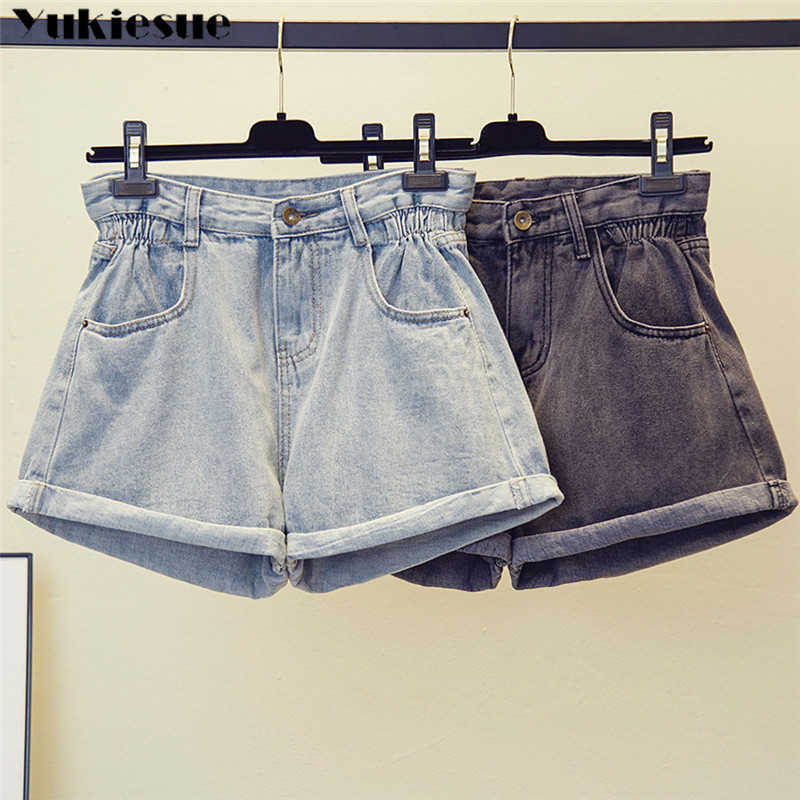 plus size S-5XL Women's denim shorts high-waist shorts women adies fashion large size elastic waist wide-leg short jeans 210616