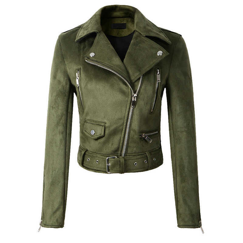 Ly Varey Lin Women Soft Suede Leather Motorcycle Jacket Turn-down Collar Female Short Coats Black Pink Army Green Punk Outerwear 210526