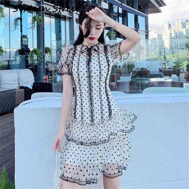 Summer polka dot mesh dress woman perspective princess short puff sleeve bow mini female casual self es 210603, The picture color
Summer polka dot mesh dress woman perspective princess short puff sleeve bow mini female casual self es 210603, The picture color