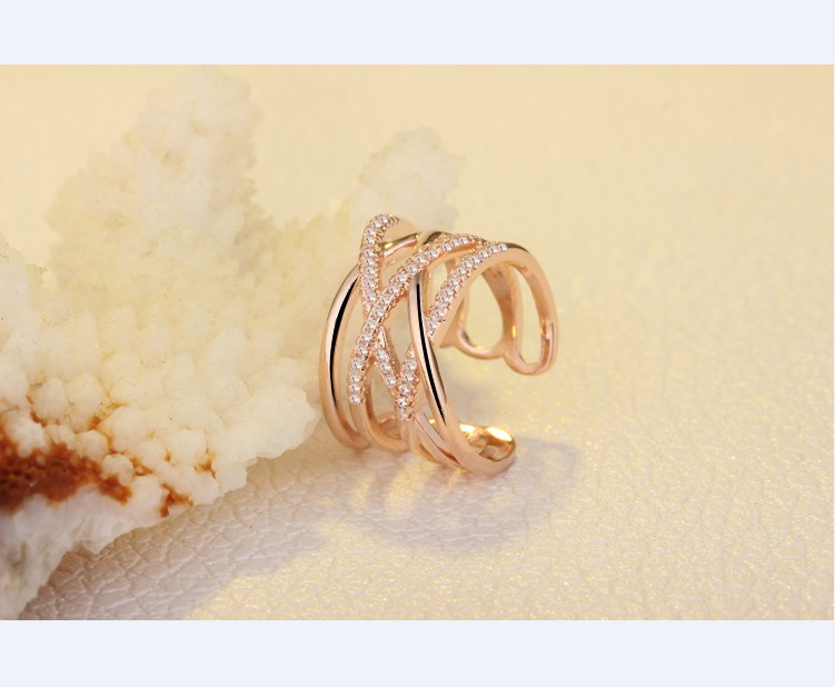 Silver Ring With Side Stones Micro Pave Zircon Multilayer Line White Gold Plate Simple Open Mouth Cuff Rings for Women Fingers