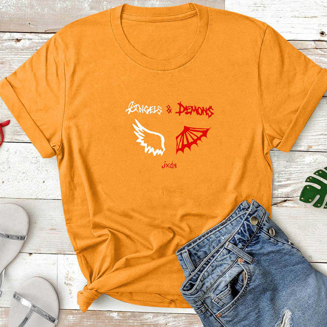 Angels&demons Jxdn Tshirt Women Cotton Short Sleeve O-neck T Shirt for Women Black White Letters Personalized T-shirt Women 210527