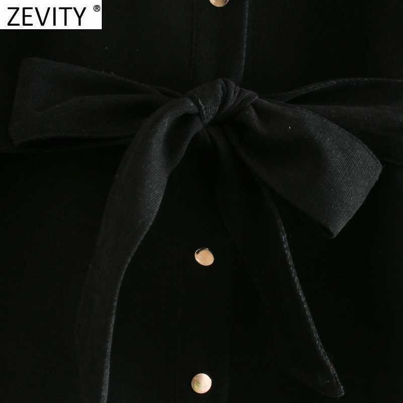 Zevity Women Vintage Single Breasted Long Sleeve Mini Shirt Dress Chic Lady Turn Down Collar Black Vestido Casual Dresses DS4779 210603