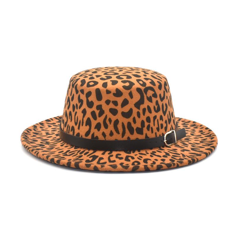 Wide Brim Hats Autumn And Winter Flat-top Hat Lady Leopard Print Woolen Jazz Men's Top Felt Fedora Men
Wide Brim Hats Autumn And Winter Flat-top Hat Lady Leopard Print Woolen Jazz Men's Top Felt Fedora Men