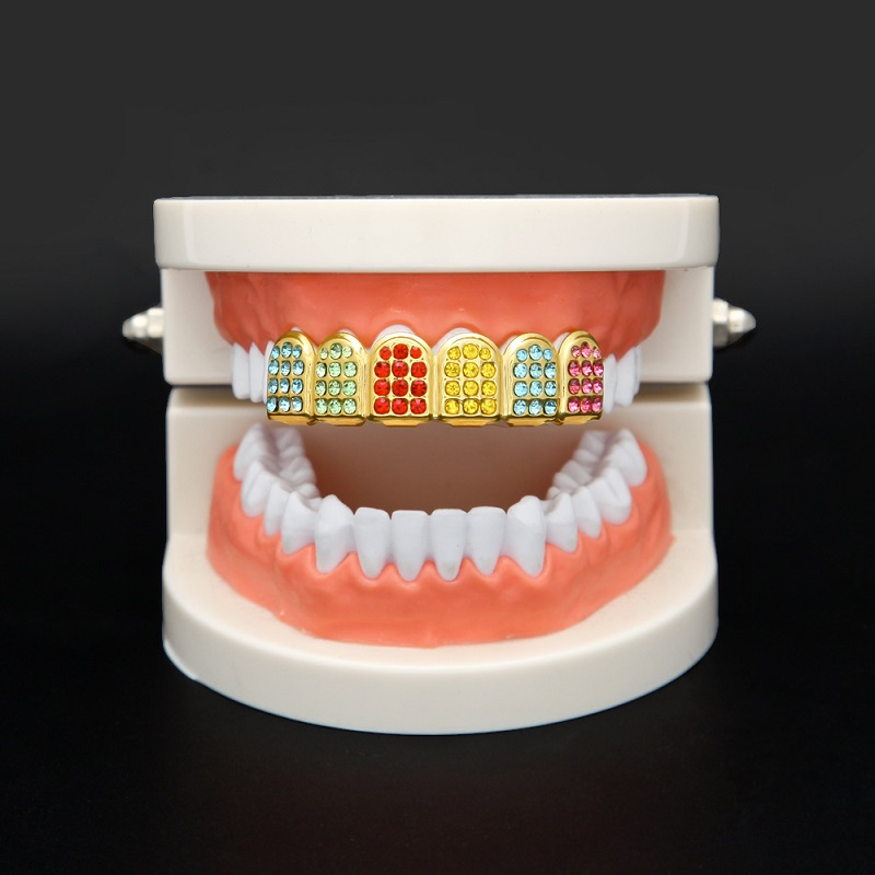 Iced Out Gold Grillz Teeth Dental Grills Colorful Simulation Diamond Fashion High Quality Mens Hip Hop Jewelry