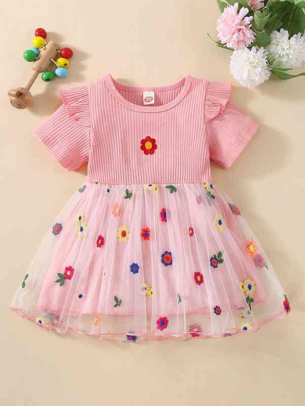 Baby Floral Embroidery Mesh Dress SHE