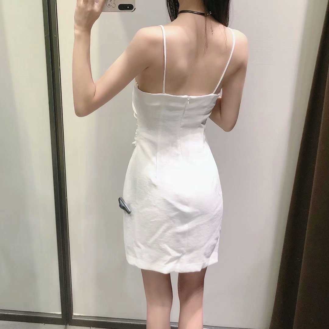 Vintage Summer Pleated Dress Women Sexy Thin Straps Back Zip Chic Lady Mini Dresses Casual Woman Robe femme 210709