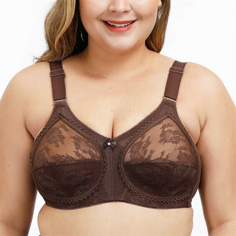 

Minimizer Bra Women Unlined Lace Sheer Full Coverage Thin Plus Size Bra Wireless Big Size 36 38 40 42 44 48 50 B C D DD E F 211110, Gray