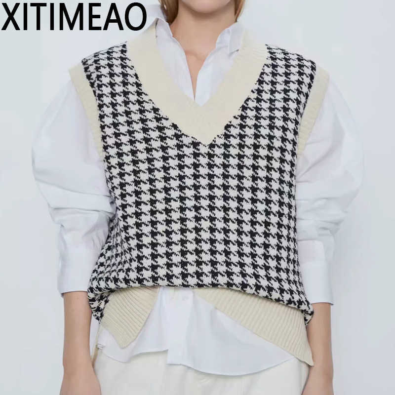ZA Women Fashion Oversized Houndstooth Knitted Vest Sweater Vintage Sleeveless Side Vents Female Waistcoat Chic Tops 210604, Purple
ZA Women Fashion Oversized Houndstooth Knitted Vest Sweater Vintage Sleeveless Side Vents Female Waistcoat Chic Tops 210604, Purple