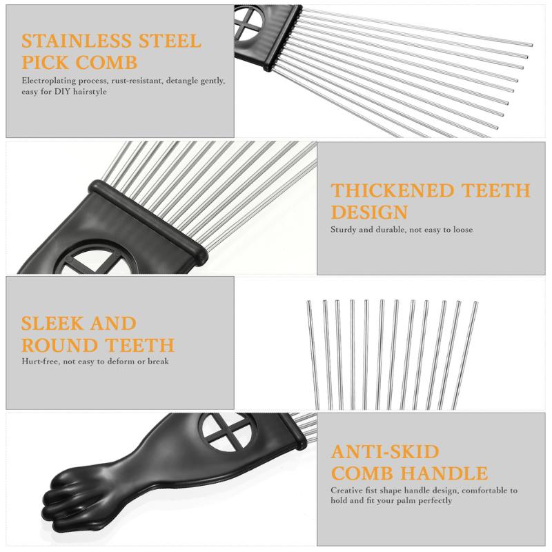 Hair Brushes FRCOLOR 2pcs Fist Metal Pick Lift Comb Detangle Wig Braid Man Styling For Home Barbershop (Black)