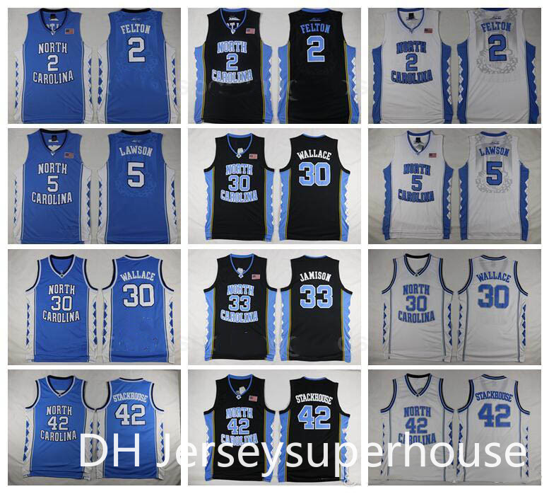 NCAA College Basketball 5 Ty Lawson Jersey North Carolina Tar Heels 2 Raymond Felton 42 Jerry Stackhouse 30 Rasheed Wallace 33 Bright Antawn, Black