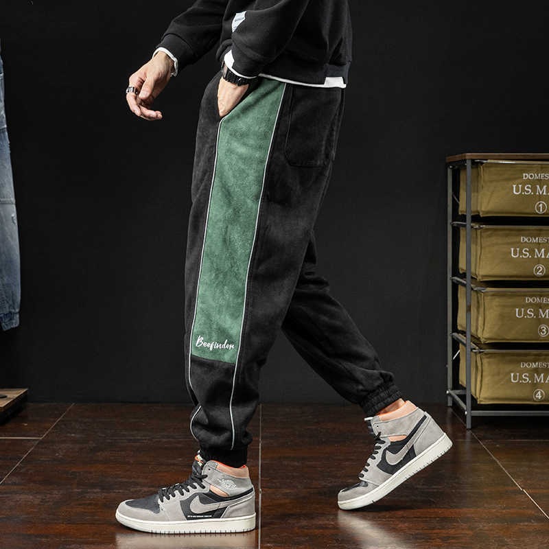 Men's Jeans Japanese Style Fashion Men Loose Fit Spliced Designer Casual Fleece Cargo Pants Streetwear Hip Hop Joggers Sweatpants