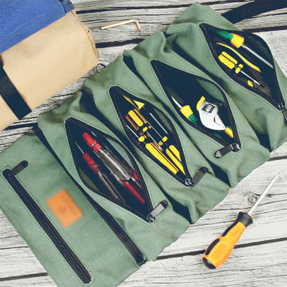 Tool Storage Bags Portable Canvas Handbag Car Seat Back Carrier Organizer Multi-Function Roll Up Tools Pouch Outdoor Accessories