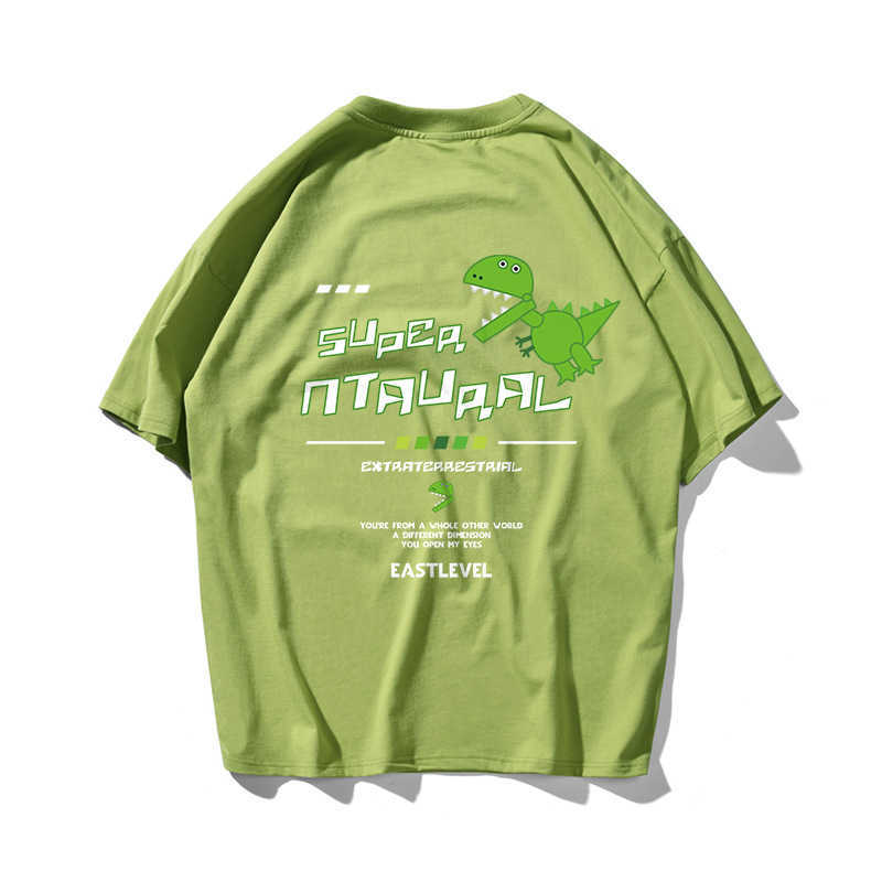 Cartoon Dinosaur Hip Hop Oversize T Shirt Men Streetwear Hand Print Tshirt Short Sleeve Cotton Loose HipHop T-Shirt Couple 210603