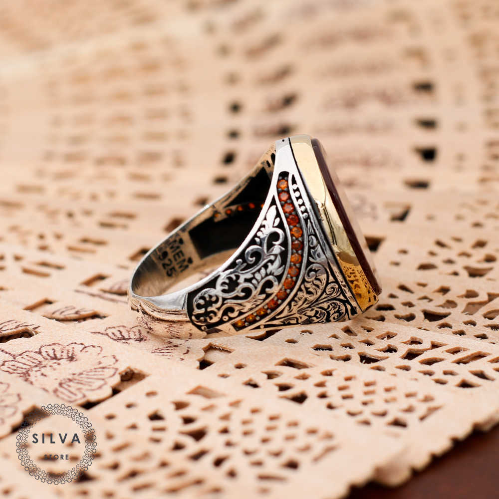 Agate Aqeeq 925 silver men's ring. Men's jewelry stamped with silver stamp 925 All sizes are available 210623