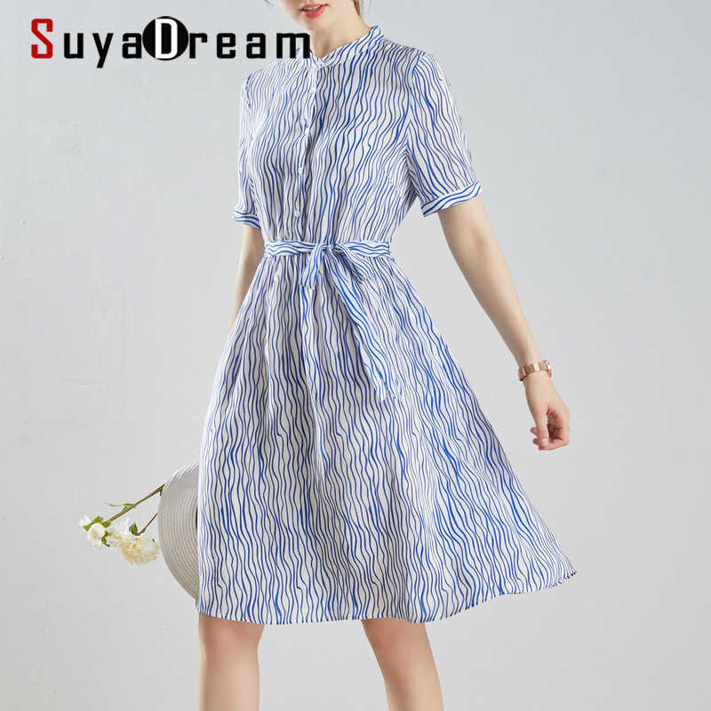 SuyaDream Woman Stripe Dress 100%Silk Stand Collar Elegant Shirt Dress Women Summer Sash Midi Dresses Silk Clothes Vestidos 210603, Blue
SuyaDream Woman Stripe Dress 100%Silk Stand Collar Elegant Shirt Dress Women Summer Sash Midi Dresses Silk Clothes Vestidos 210603, Blue