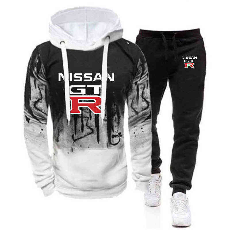Nissan GTR 2021 Autumn And Winter Men's suit sportswear 2 piece hoodie pants jogging fitness sport hedging Gradient suit G1202