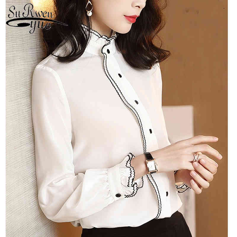 fashion Spring and Autumn Fashion style shirt dames blouses lange mouwen Office Lady Solid silk women shirts 7065 50 210427