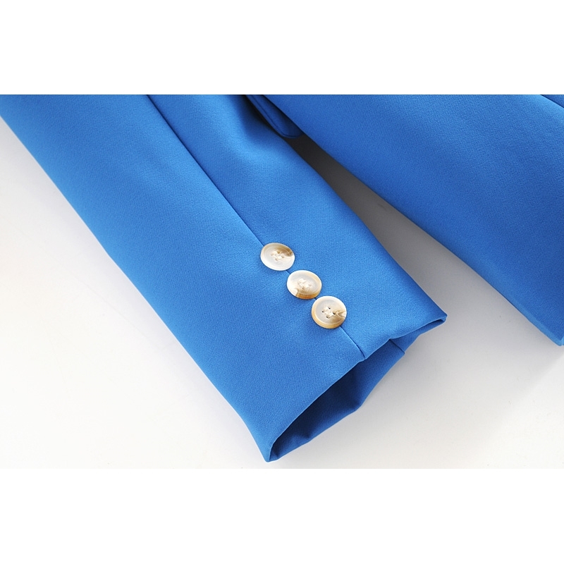 Blue women elegant notched collar blazer fashion ladies long sleeve button jackets suits casual female suit girls chic 210430