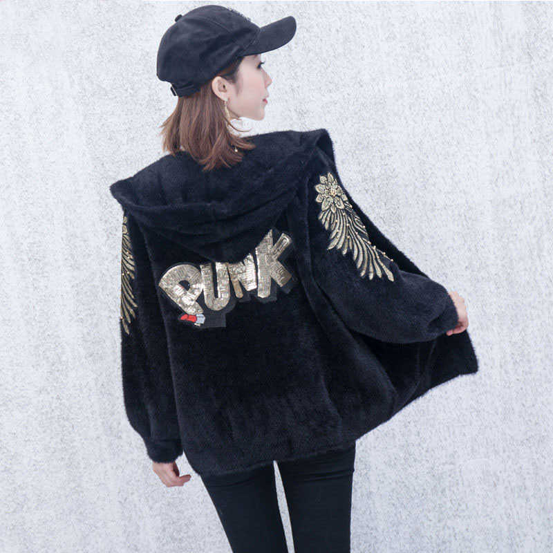 Female Autumn And Winter Models Short Hooded Jacket Long-sleeved Solid Color Embroidery Letter Knit Cardigan Sweater Women 210910