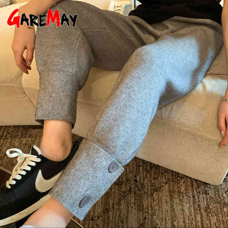 Winter Warmed Pants for Women Korea Ankle-Length Harem Trousers Knitted Oversize Loose Knitting High Waisted 210428