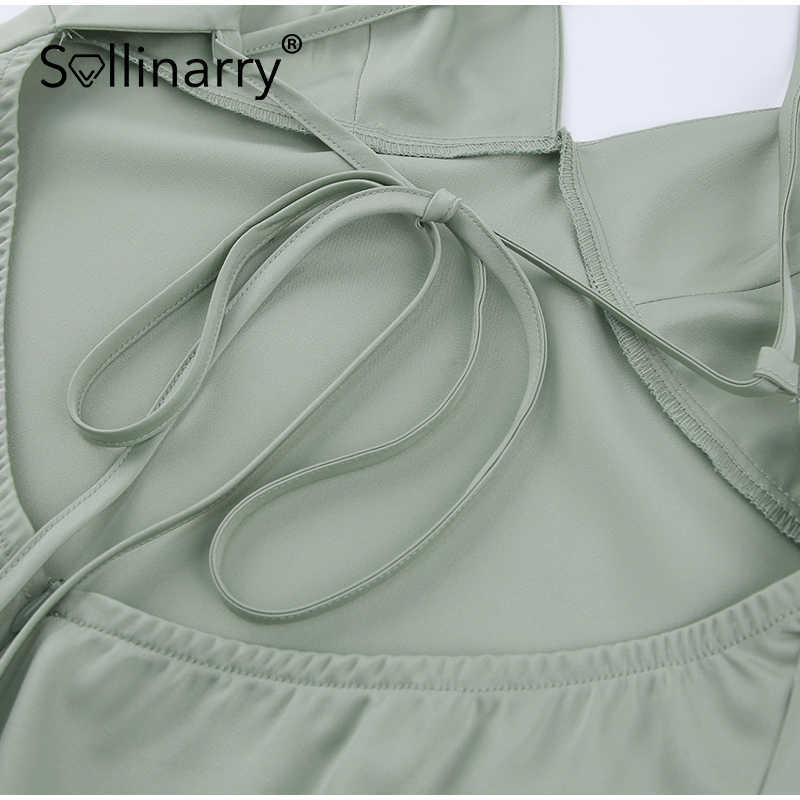 Sollinarry Elegant lady party V-neck Tuxedo slim Chic style women spaghetti split long dress summer Sexy solid dresses vintage 210709