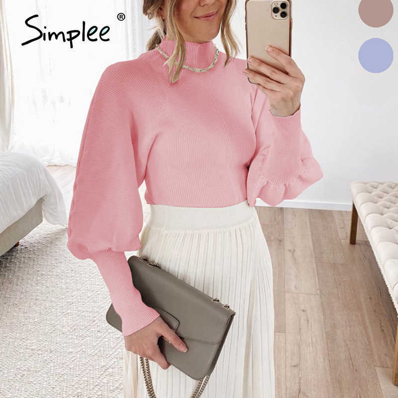 Autumn winter knitted sweater High collar Lantern Sleeve loose women's sweater High street fashion pullover jumper 210918