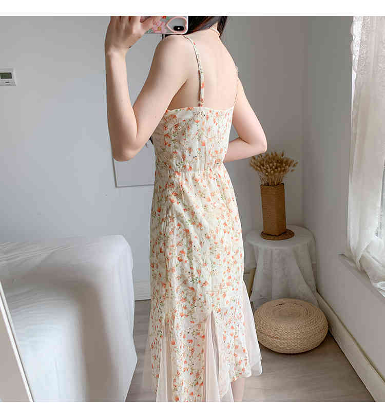 Summer Elegant Midi Dress Vintage Women Sexy Suspender Boho Beach Floral Female Party 210519