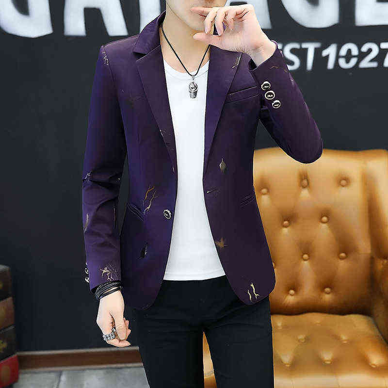 Youth Slim blazer Men Fashion Casual Spring Print blazer 211120
