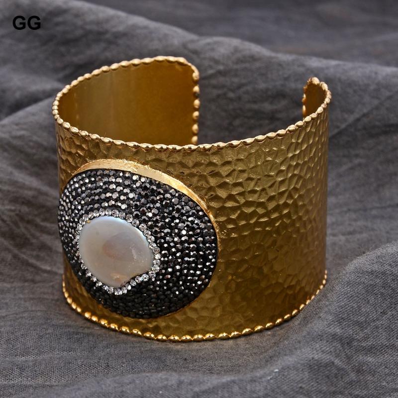 Bangle GuaiGuai Jewelry Natural Cultured White Coin Keshi Pearl Gold Color Plated Black CZ For Women
Bangle GuaiGuai Jewelry Natural Cultured White Coin Keshi Pearl Gold Color Plated Black CZ For Women