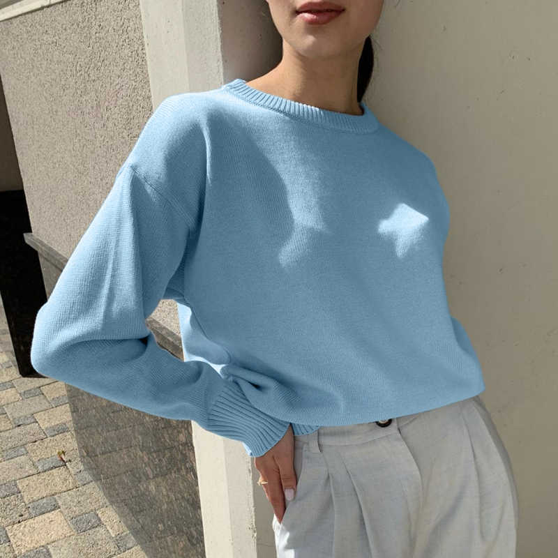 Hirsionsan Basic Khaki Knitted Cashmere Sweater Winter Loose Solid Ladies Pullovers Warm Casual Knitwear Jumper 211011Z